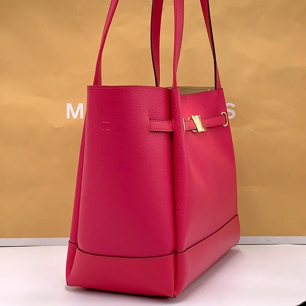 MICHAEL KORS Reed Large Leather Belted Satchel Shoulder Handbag Electric Pink